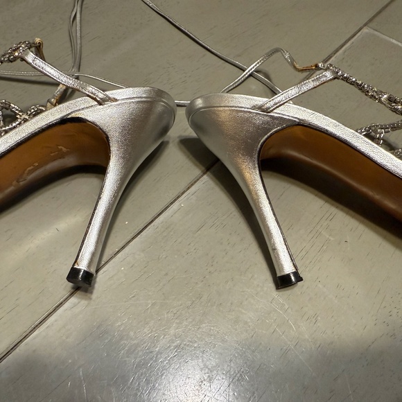 Stuart Weitzman - Crystal+Leather Silver Slings - Picture 7 of 10